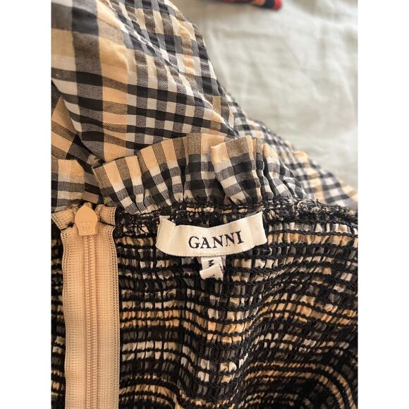 Ganni Smocked Checked Seersucker Midi Dress - sz 36 (US 4 / S) - Picture 4 of 5